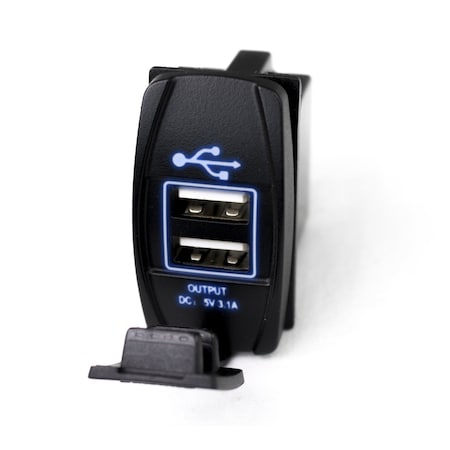 Race Sport Led Rocker Switch Style 2-Port Usb Charge Panel W/ Blue Radiance RSRSUSBB